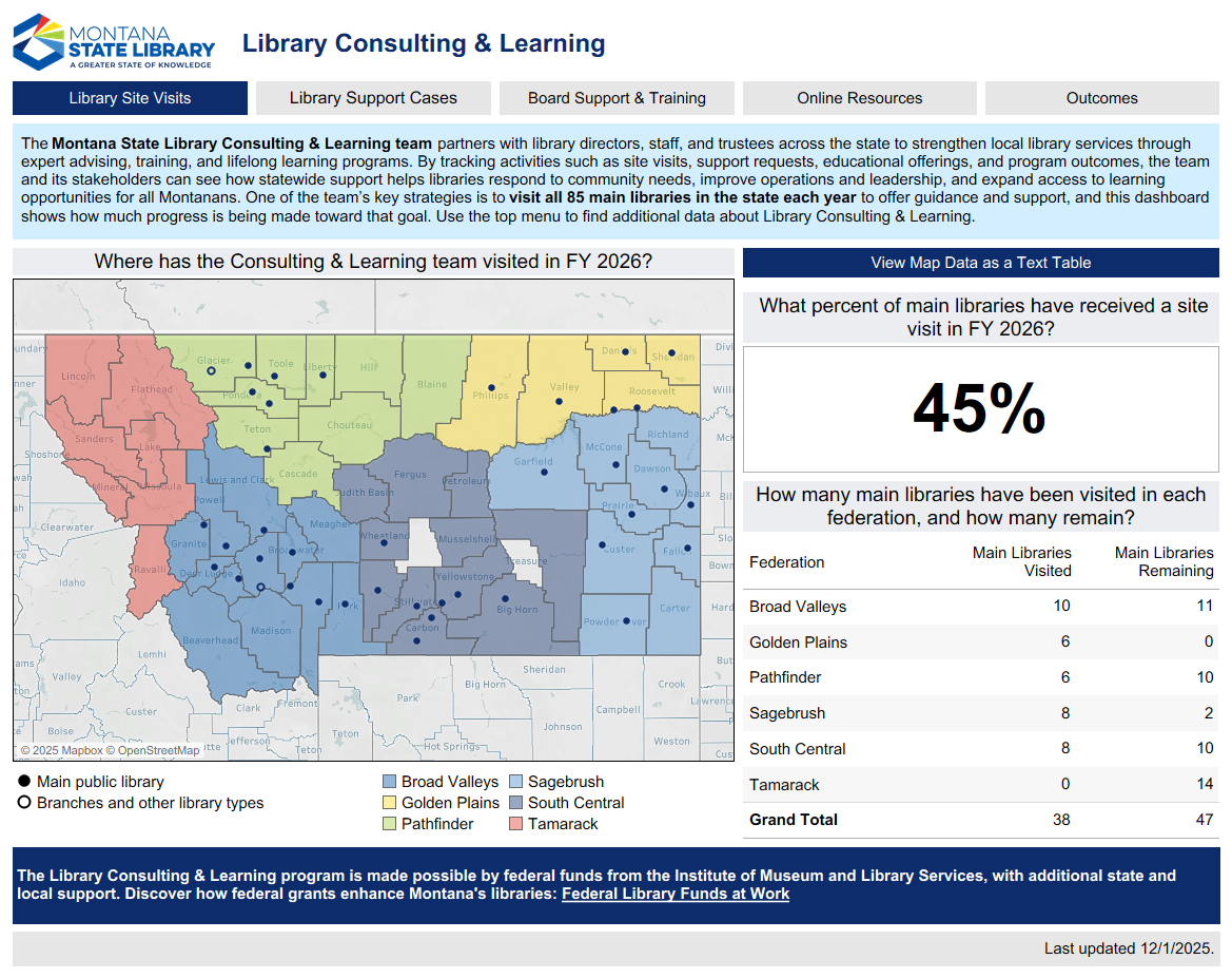 Dashboard screenshot featuring charts related to library consultations