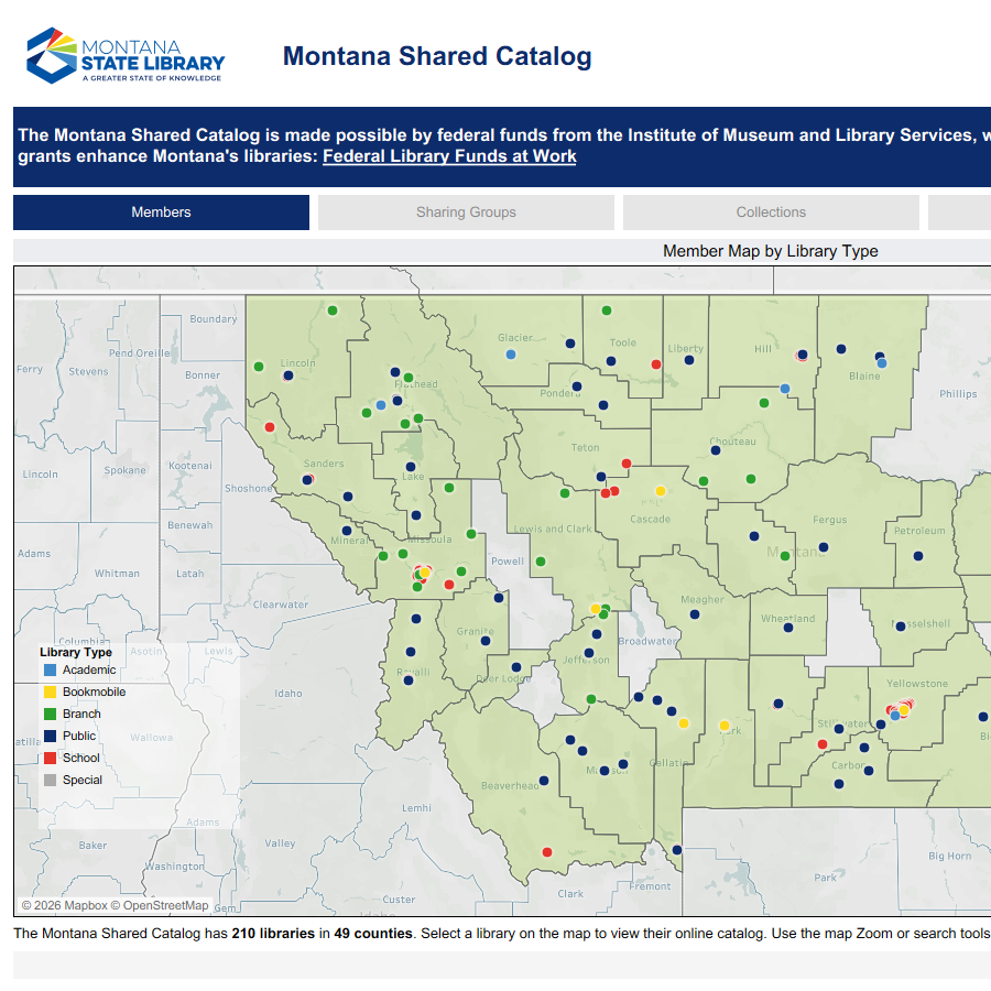 Dashboard screenshot featuring collection data from the Montana Shared Catalog