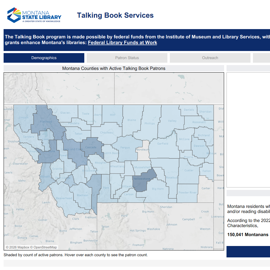 Screenshot of the Talking Book dash front page.