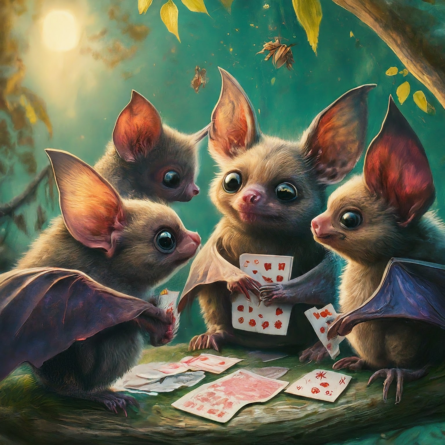 Fuzzy bats playing cards