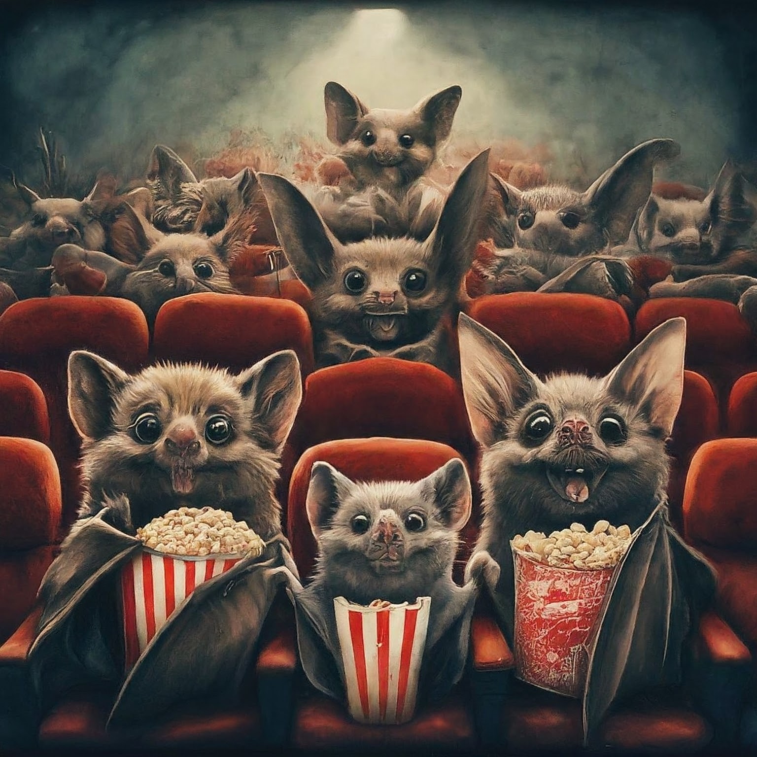 Fuzzy bats at the movie theatre