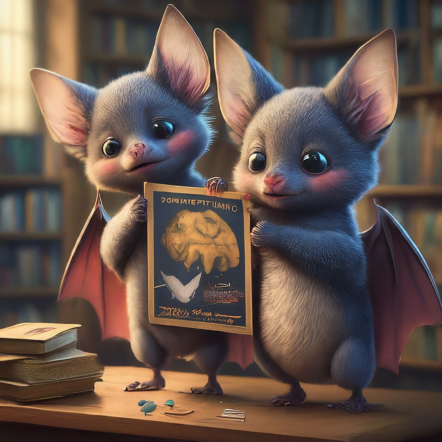 Fuzzy bat holding posters